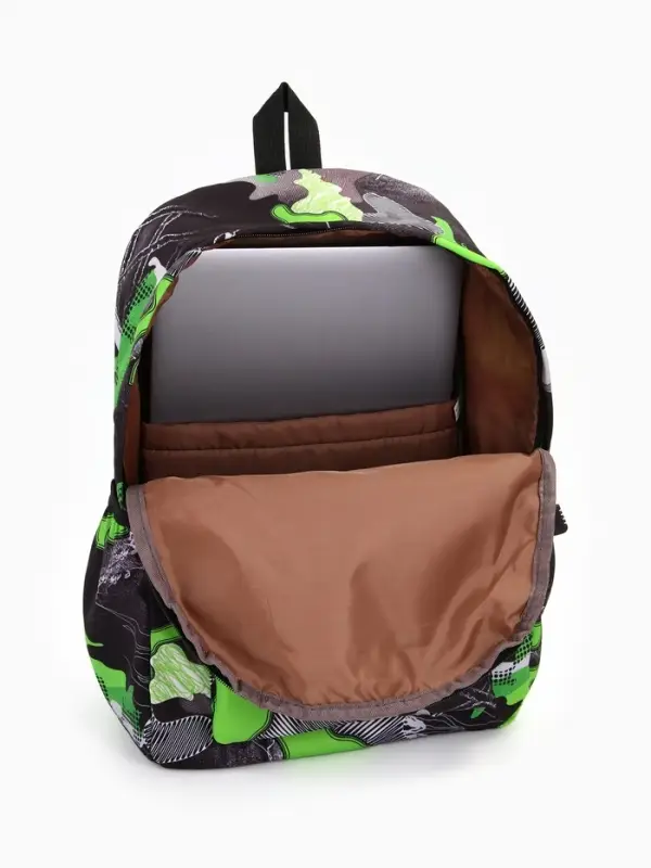 Рюкзак школьный на молнии, с карманами, с принтом, размер 30&times;13&times;42 см, зелёный