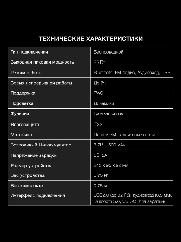 Колонка портативная H-PS1021 25Вт 1.0 Bluetooth 1500mAh Колонка портативная H-PS1021 25Вт 1.0 Bluetooth 1500mAh