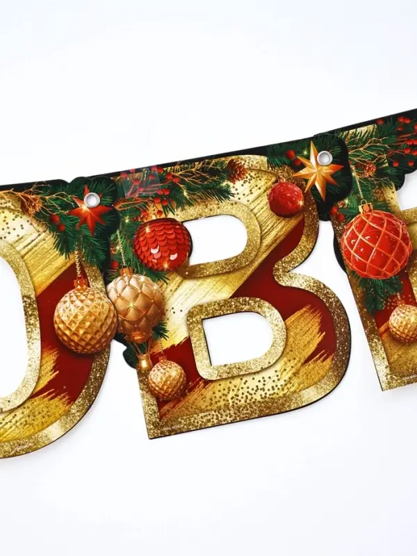 Гирлянда на люверсах  Гирлянда на люверсах "С Новым годом", ёлка, золотые буквы, дл. 210 см