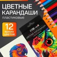 Карандаши цветные, 12 цветов, Calligrata TOP, шестигранные, пластиковые