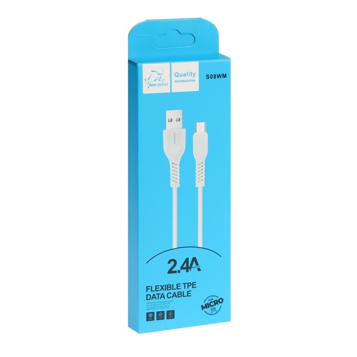 Кабель ONE DEPOT S08WM, microUSB - USB, 2.4 А, 1 метр, белый Кабель ONE DEPOT S08WM, microUSB - USB, 2.4 А, 1 метр, белый
