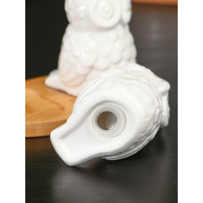 Набор фарфоровый для специй на бамбуковой подставке BellaTenero «Совы», 2 предмета: солонка 75 мл, перечница, 75 мл, цвет белый Набор фарфоровый для специй на бамбуковой подставке BellaTenero «Совы», 2 предмета: солонка 75 мл, перечница, 75 мл, цвет белый