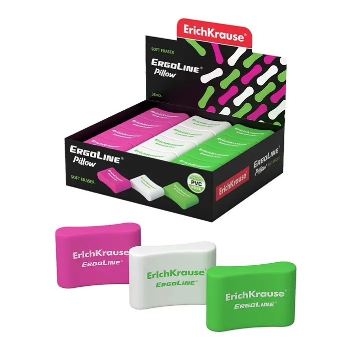 Ластик ErichKrause ErgoLine Pillow, 33 х 21 х 8 мм, мягкий, гипоаллергенный, микс Ластик ErichKrause ErgoLine Pillow, 33 х 21 х 8 мм, мягкий, гипоаллергенный, микс