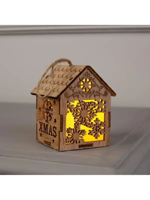 Ёлочная игрушка &laquo;Домик со снежинками&raquo;, 8&times;6.5&times;6 см, от батареек, свечение тёплое белое