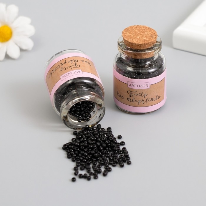Бисер круглый 12/0 в бутылочке  Бисер круглый 12/0 в бутылочке "Чёрная ночь" 2х20 гр набор 2 шт