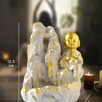 Подставка для благовоний &laquo;Хотей на скале&raquo;, стелющийся дым, беж с патиной, 9.5&times;7&times;12.5 см