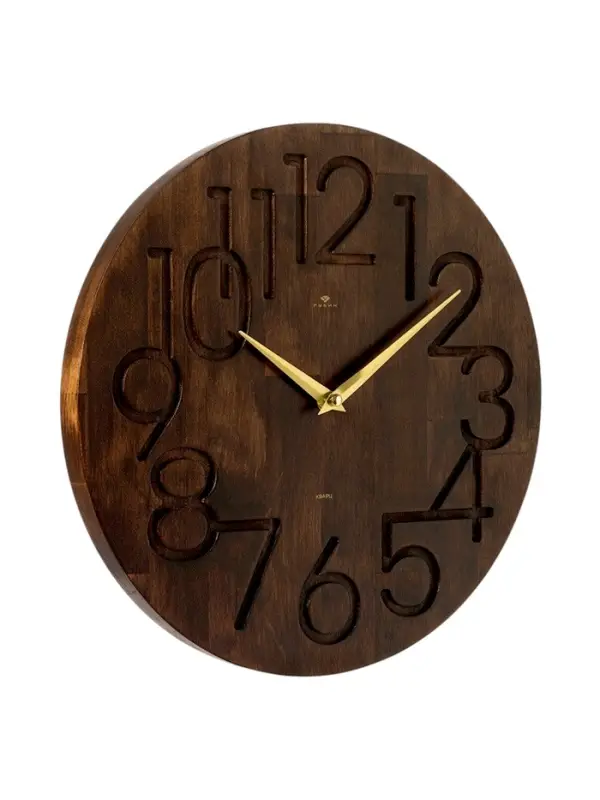 Часы настенные, интерьерные, бесшумные, плавный ход, d=35 см, дерево, коричневые