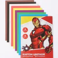 Цветной картон, А4, 8 листов, 8 цветов, немелованный, двусторонний, в папке, 220 г/м&sup2;, &laquo;Герои&raquo;