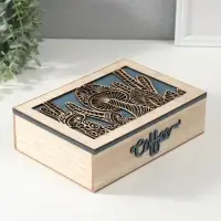Шкатулка для чая 6 делений &laquo;Грибы&raquo;, дерево, бежево-синяя, 17&times;24&times;7 см