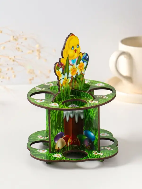 Подставка пасхальная на 8 яиц в двух ярусах "Цыпленок, 15,5х12,5 см