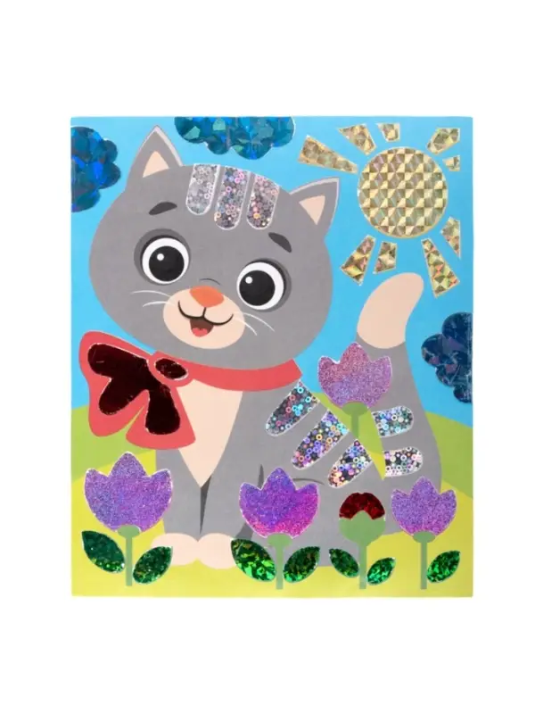 Набор для творчества. Аппликация фольгой "Котёнок" размер 138х165 мм (конверт, 6 цв)