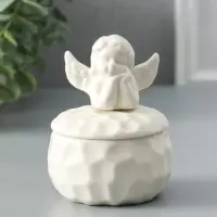 Шкатулка для украшений с крышкой &laquo;Ангелочек&raquo;, керамика, белая, 8&times;8&times;10.5 см