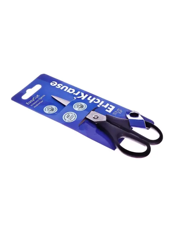 Ножницы ErichKrause Standard, 13.5 см, лезвия из нержавеющей стали, ударопрочный пластик, блистер, чёрные