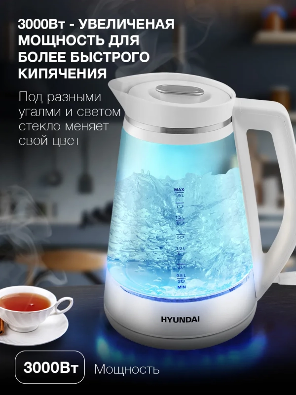 Чайник HYK-G3037 1,9л 3000Вт белый (стекло) Чайник HYK-G3037 1,9л 3000Вт белый (стекло)