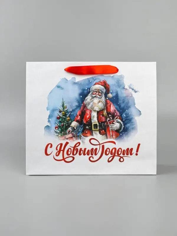 Пакет подарочный новогодний крафтовый, &laquo;Дед Мороз&raquo;, 30&times;26&times;9 см