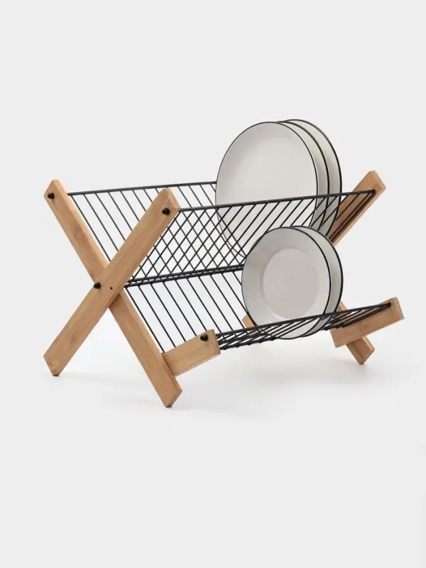 Сушилка для посуды  Сушилка для посуды "Meli" бамбук, металл, цвет черный