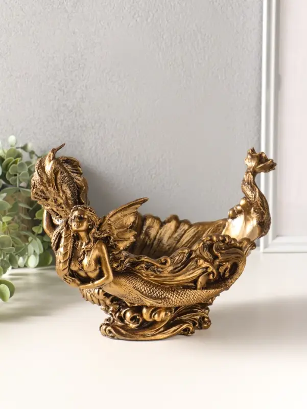 Подставка для мелочей "Девушка с драконом" 20,5х32х17 см, бронза