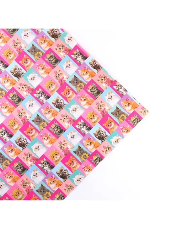 Бумага упаковочная двухсторонняя крафтовая &laquo;Коты&raquo;, 70 х 100 см