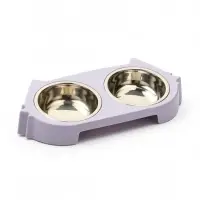 Миска двойная &laquo;Кот&raquo;, 2&times;160 мл, 30.5&times;14.9&times;5.4 см, на пластиковом основании, металл, лавандовая