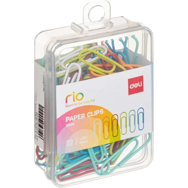 Скрепки Deli E0024 пластиковая оболочка 28-29мм ассорти (упак.:100шт)