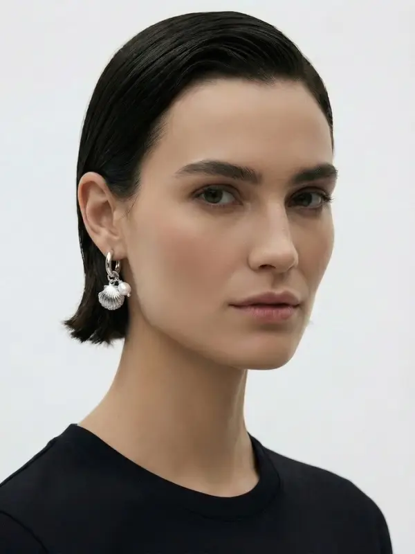 Серьги жемчуг "Ракушка со звездой", цвет белый в серебре