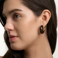 Серьги акрил &laquo;Полукольцо с бусиной №14&raquo;, коричневые в золоте