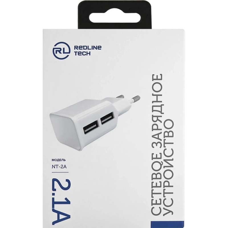 Зарядное устройство сетевое, 2 USB, 2.1А, Red Line NT-2A, бел, УТ000009405