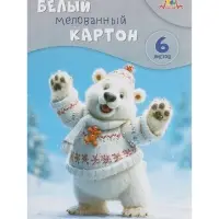 Картон белый А4, 6 листов &laquo;Забавный мишка&raquo;, мелованный