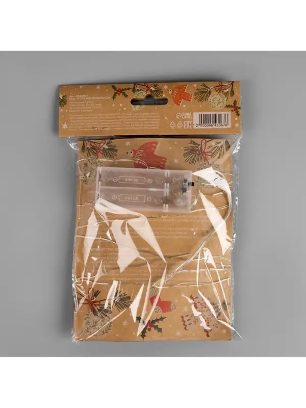 Гирлянда &laquo;Нить&raquo; 2 м, роса с насадками &laquo;Прищепка-снеговик&raquo;, IP20, серебристая нить, 20 LED, от батареек АА&times;2, свечение тёплое белое