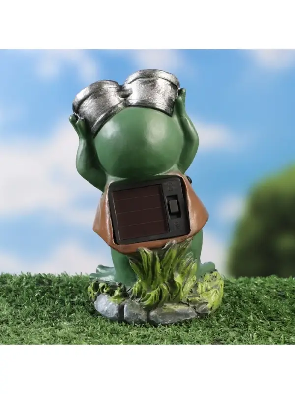 Садовая фигура - фонарь из полистоуна &laquo;Лягушонок с биноклем&raquo;, 8&times;7&times;15 см