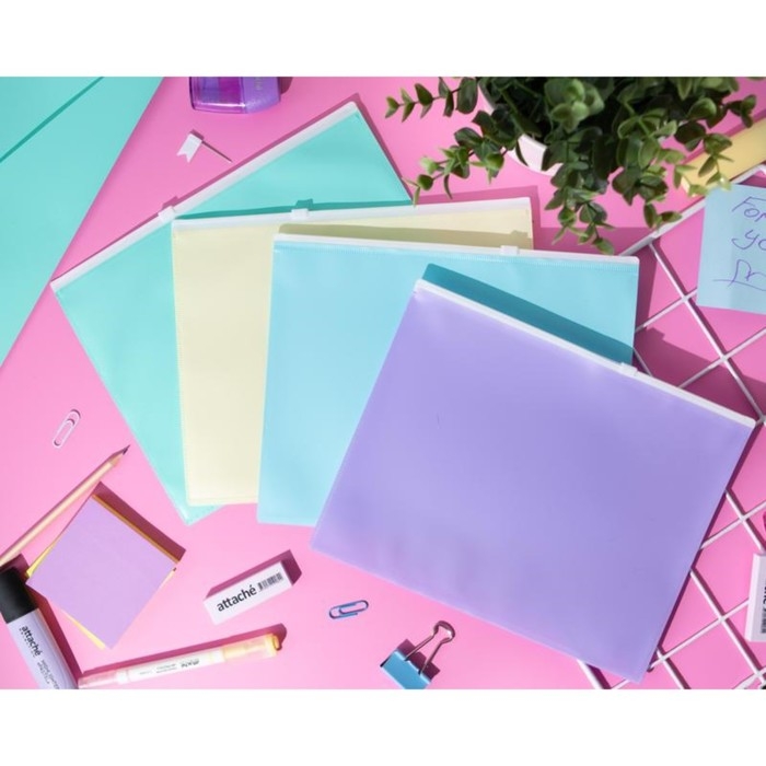 Набор папок-конвертов на ZIP-молнии A5, 180 мкм, Calligrata Набор папок-конвертов на ZIP-молнии A5, 180 мкм, Calligrata "Акварель", полупрозрачные, 5 штук, МИКС