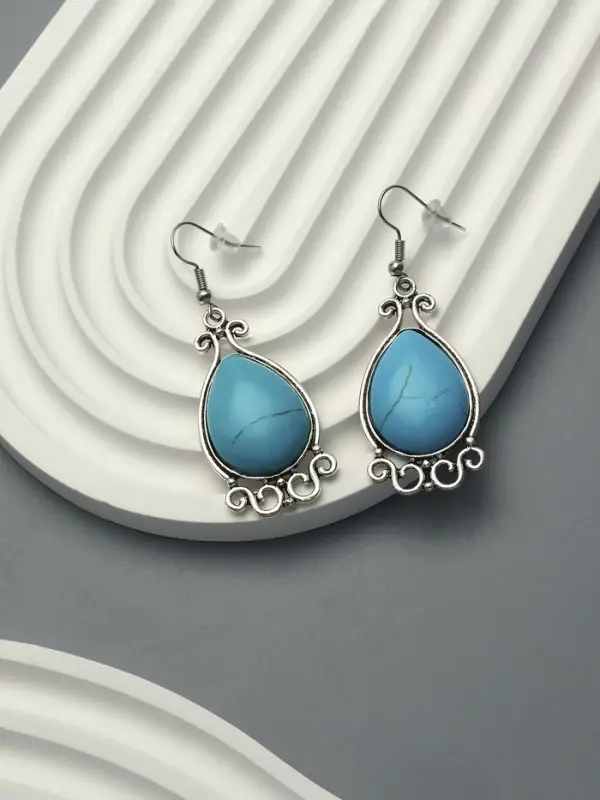 Серьги &laquo;Бирюзовый мир&raquo;, капля, голубые в чернёном серебре