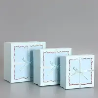 Набор подарочных коробок 3 в 1, прямоугольные с бантом, небесно голубой, 19&times;19&times;9.8; 17&times;17&times;8; 15&times;15&times;6.5 см