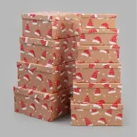 Коробки подарочные новогодние, набор 10 в 1, 37.5&times;29&times;17 - 19&times;13&times;7.5 см