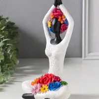 Сувенир полистоун "Девушка-йогиня, с цветами" чёрный 12,5х10,5х22,5 см