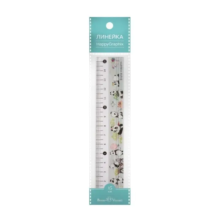 Линейка 15 см HappyGraphix Линейка 15 см HappyGraphix "Веселые панды", с антискользящими вставками