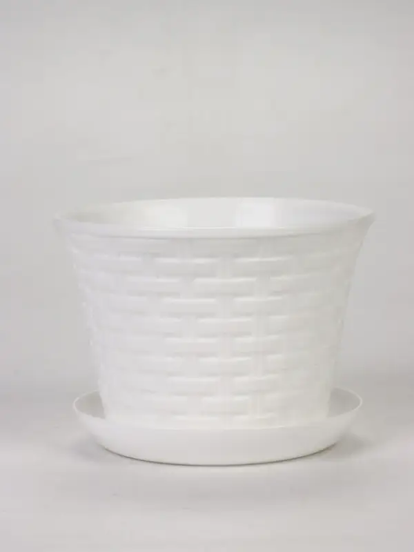 Кашпо круглое &laquo;Ротанг&raquo; 2,1л с поддоном, цвет белый
