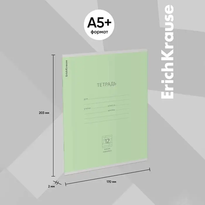Тетрадь 12 листов в косую линейку ErichKrause «Классика», обложка мелованный картон, зелёная Тетрадь 12 листов в косую линейку ErichKrause «Классика», обложка мелованный картон, зелёная