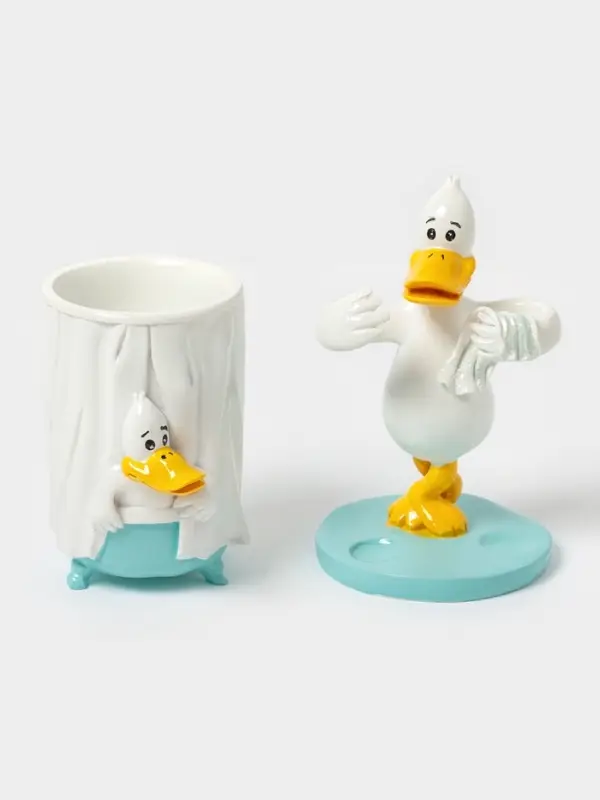 Набор аксессуаров для ванной комнаты &laquo;Утиные истории&raquo;, 4 предмета, дозатор 200 мл, мыльница, стакан, подставка для щёток, белый