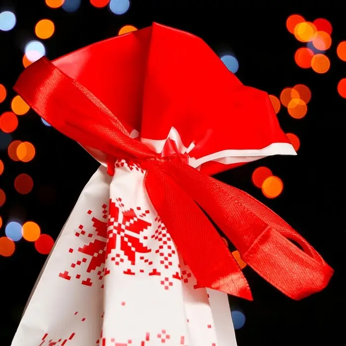 Пакет полиэтиленовый подарочный, с завязками «Новогодний узор», 15×23 см Пакет полиэтиленовый подарочный, с завязками «Новогодний узор», 15×23 см