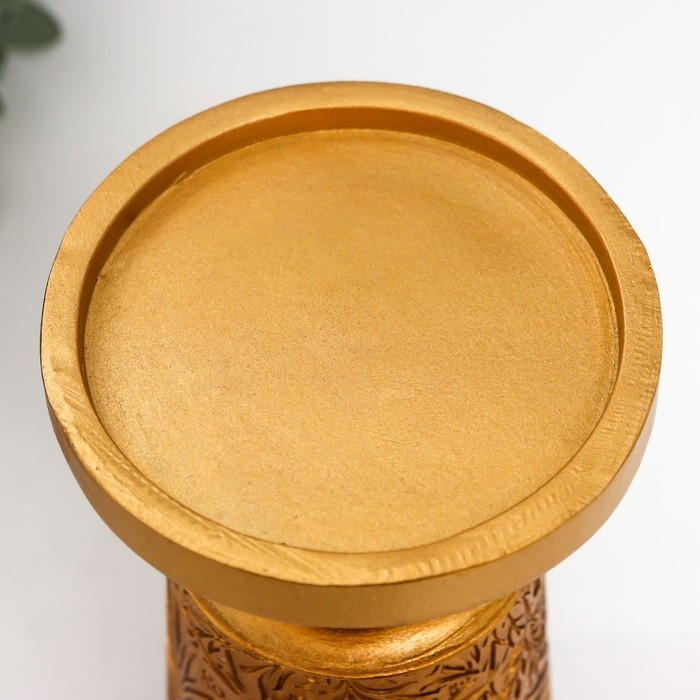 Подсвечник полистоун на 1 свечу Подсвечник полистоун на 1 свечу "Растительные узоры" золото 19,5х9,5х9,5 см