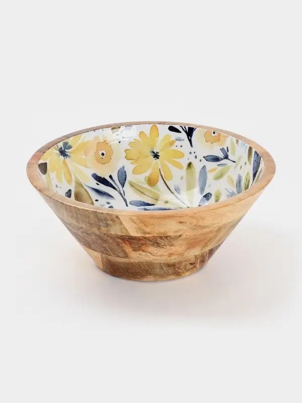 Салатник &laquo;Желтые и синие цветы&raquo;, 25&times;25&times;10 см, дерево манго