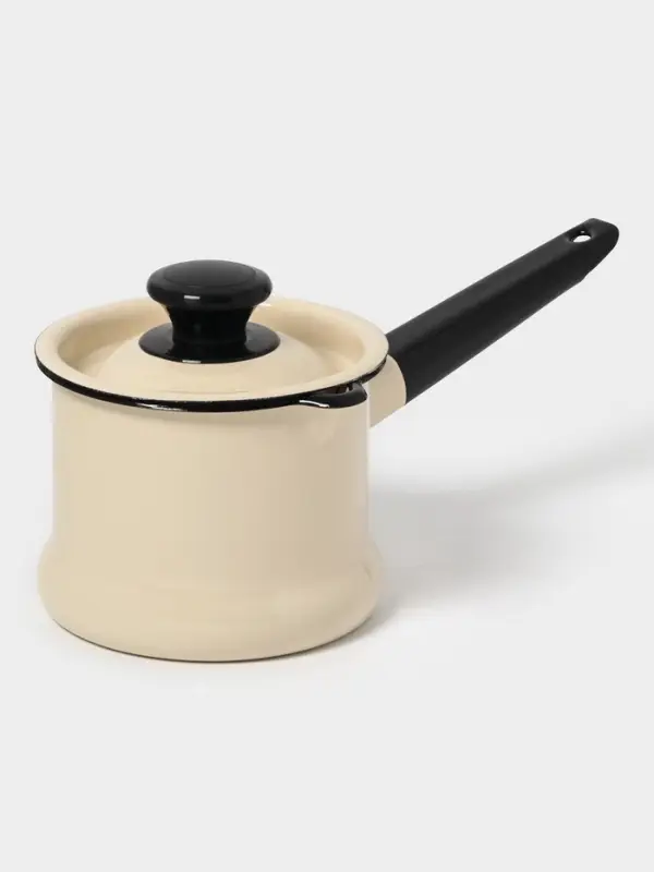 Ковш эмалированный, 1 л, с крышкой, без декора, слоновой кости