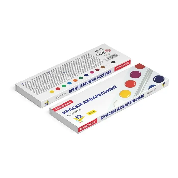 Акварель медовая ErichKrause Basic, 12 цветов, без кисти, пластик, картонный пенал