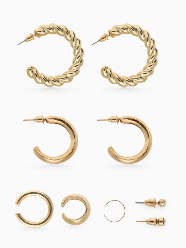 Набор серьги и каффы 9 шт. «Кольца» переплетение, цвет золото