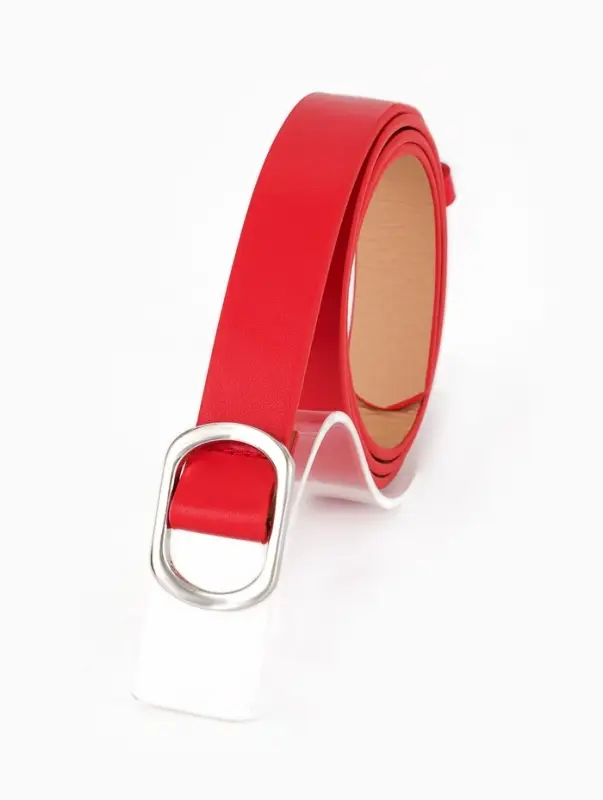 Ремень женский, затяжка, 2.5&times;110 см, без винта, серебристая пряжка, красный