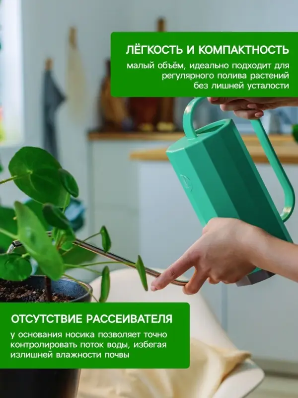 Лейка с длинным носиком, 1.2 л, без рассеивателя, зелёная, Greengo