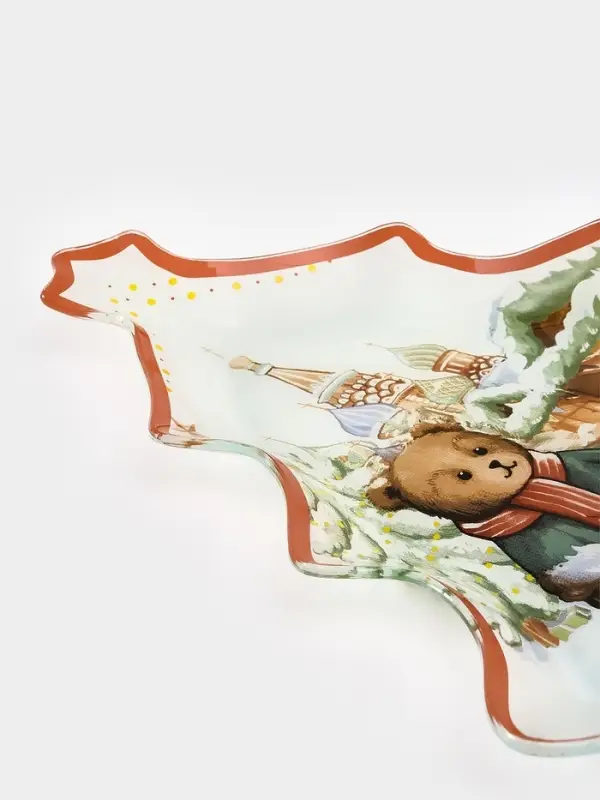 Блюдо сервировочное новогоднее Доляна «Московкий мишка», 24.5×24.7×2 см, стекло, белое, красное Блюдо сервировочное новогоднее Доляна «Московкий мишка», 24.5×24.7×2 см, стекло, белое, красное