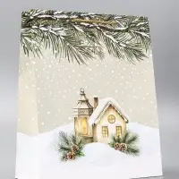 Пакет подарочный новогодний ламинированный, &laquo;Новогодний домик&raquo;, 26&times;12&times;32 см