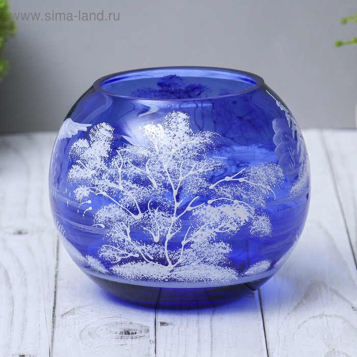 Ваза  Ваза "Шар" d-135, h-110 мм. 1,2л  из синего стекла (ручная роспись) рис. № 5 (Бел.)